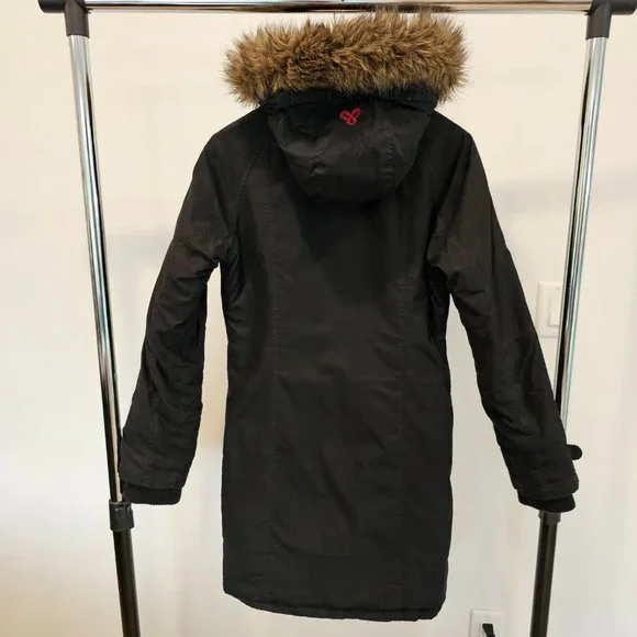 Aritzia TNA Black Faux-Fur trim Hooded Mid-Length Parka size S - Picture 3 of 16